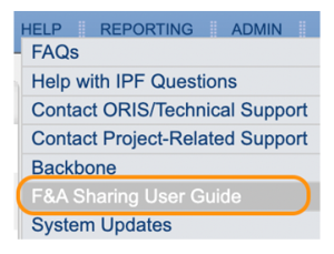 F&A Sharing User Guide link screenshot